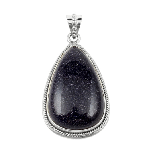 Blue Sandstone Pendant 925 Sterling Silver Twisted Wire Design Handmade Pear Shape Gemstone Pendant