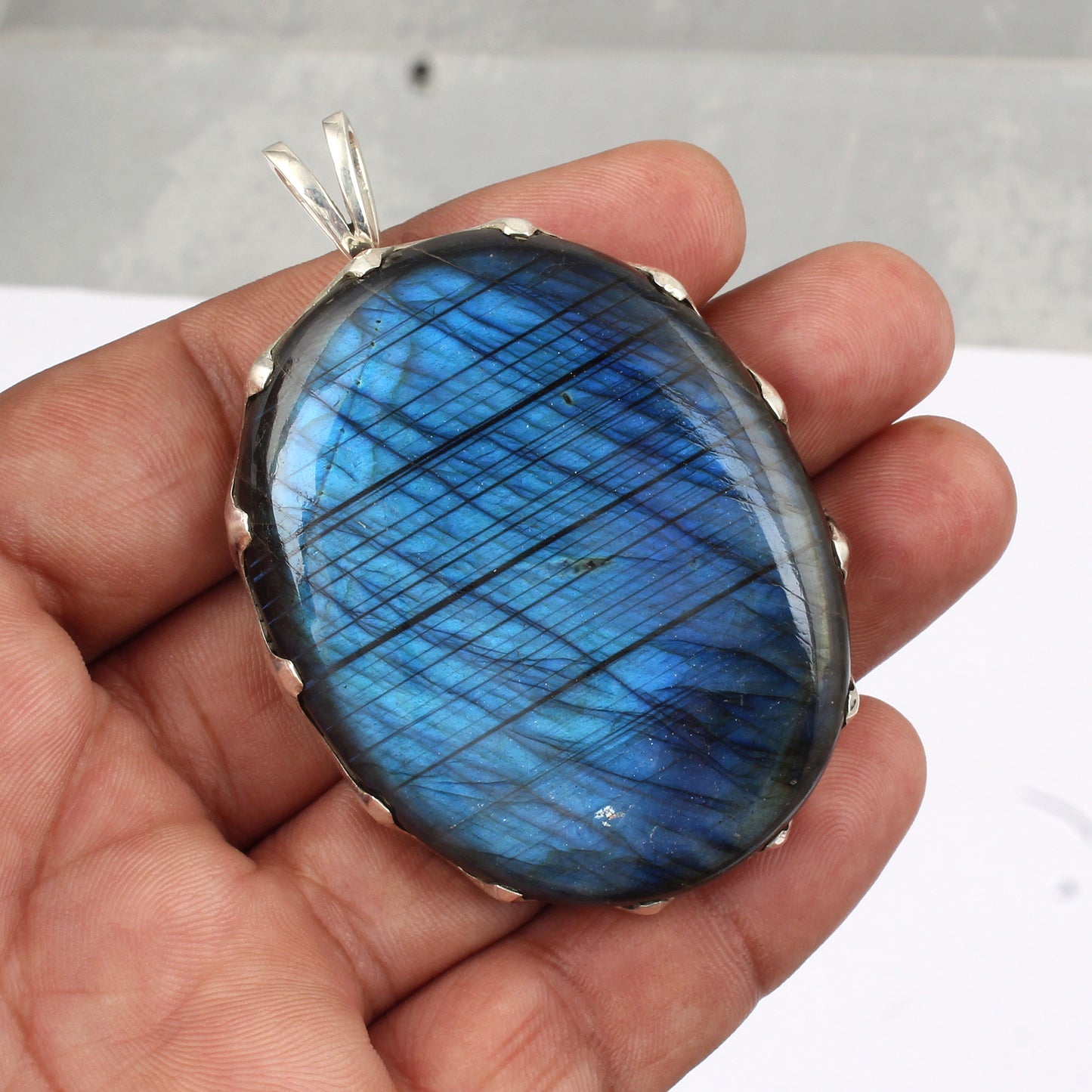 Stunning Blue Flashy Labradorite Gemstone Pendant Handmade 925 Sterling Silver Pendant Gift For Her