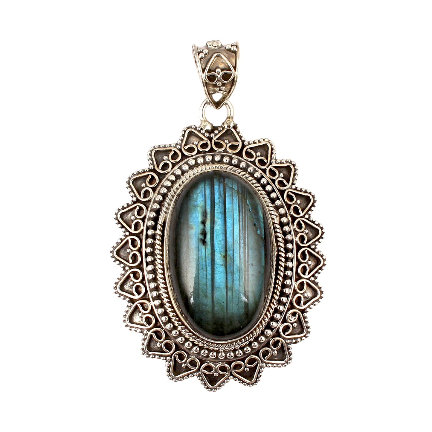 Vintage Blue Flashy Labradorite Gemstone Pendant Handmade Unique Artisan 925 Sterling Silver Pendant Gift For Her