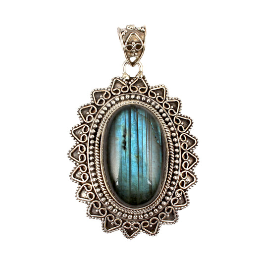 Vintage Blue Flashy Labradorite Gemstone Pendant Handmade Unique Artisan 925 Sterling Silver Pendant Gift For Her
