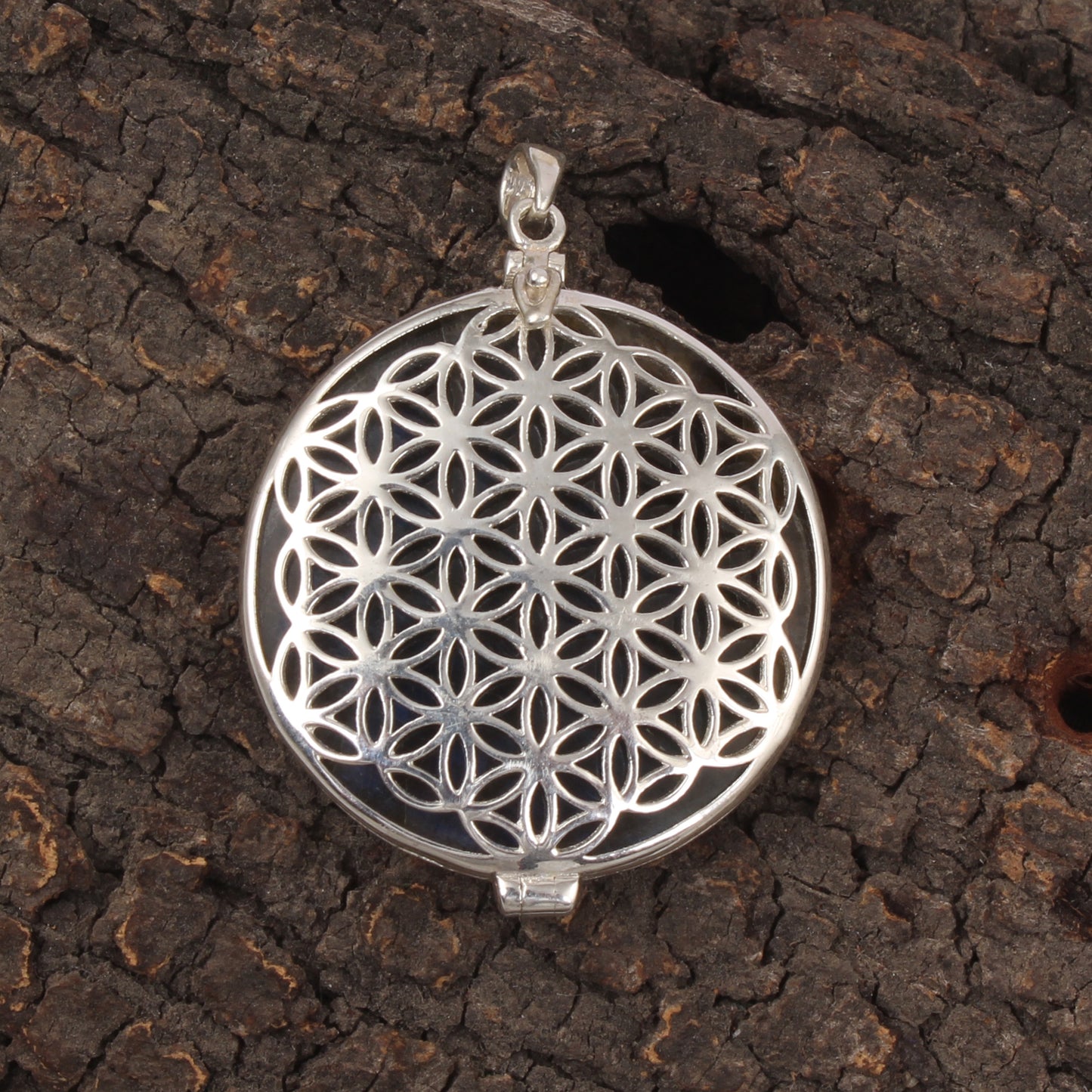Flower of Life & Labradorite Pendant Handmade 925 Sterling Silver Openable Design Natural Gemstone Pendant