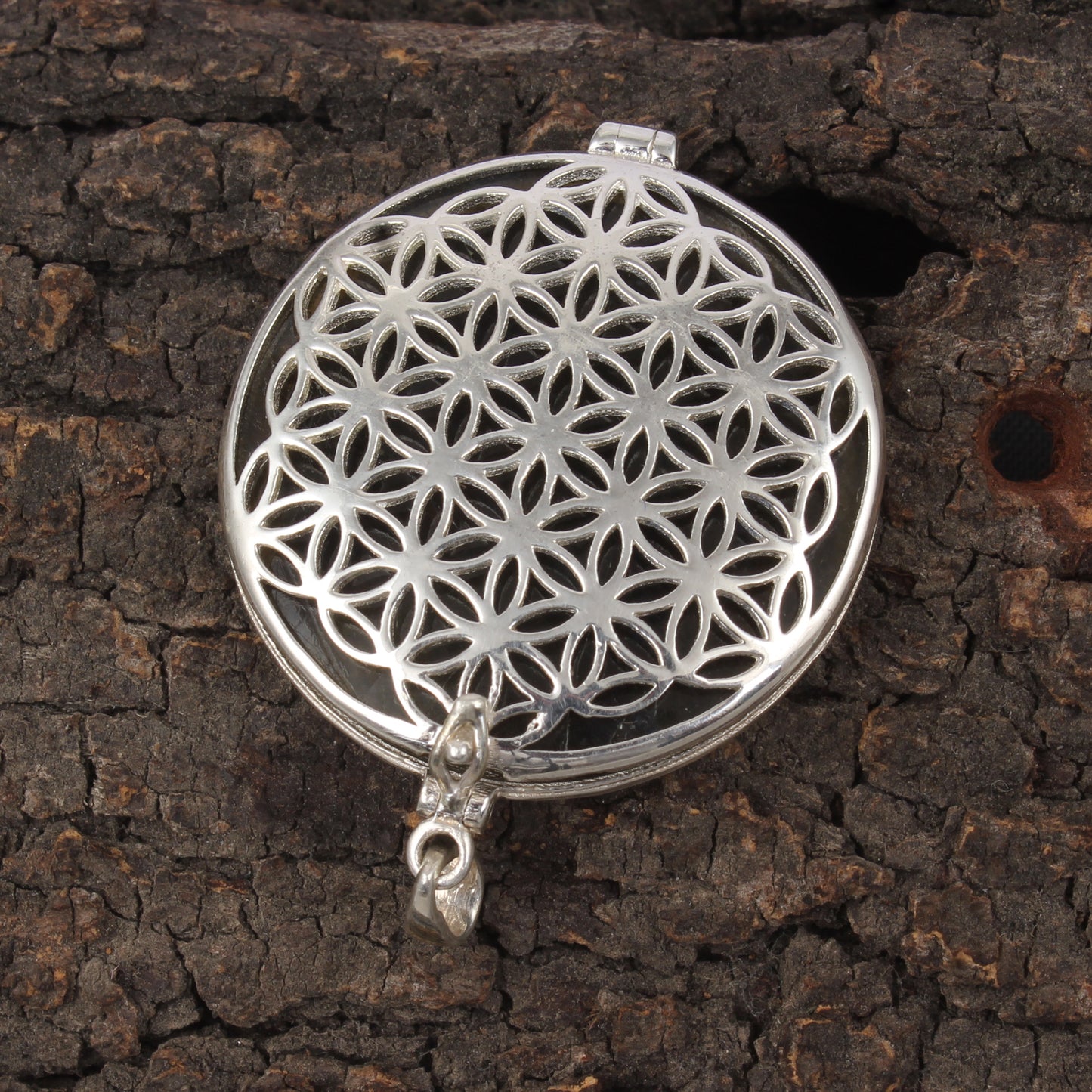Flower of Life & Labradorite Pendant Handmade 925 Sterling Silver Openable Design Natural Gemstone Pendant