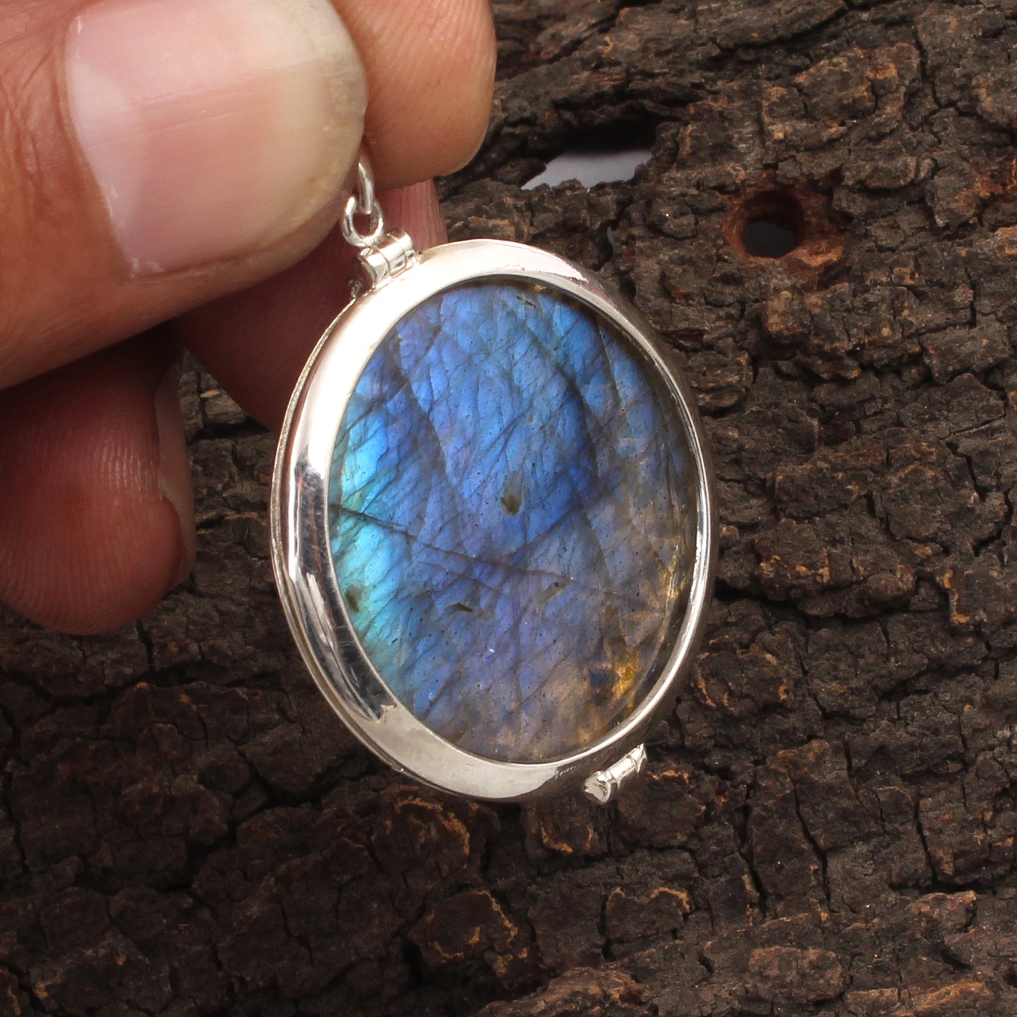 Flower of Life & Labradorite Pendant Handmade 925 Sterling Silver Openable Design Natural Gemstone Pendant