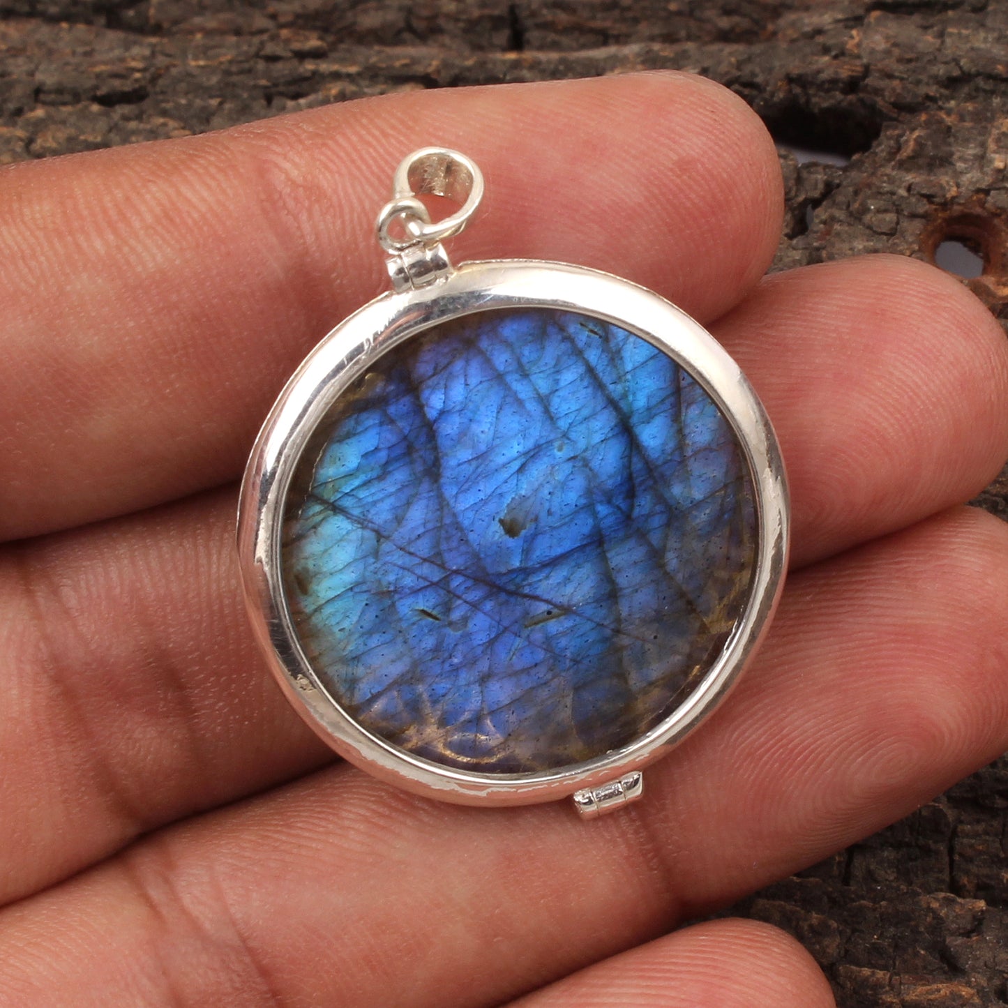 Flower of Life & Labradorite Pendant Handmade 925 Sterling Silver Openable Design Natural Gemstone Pendant