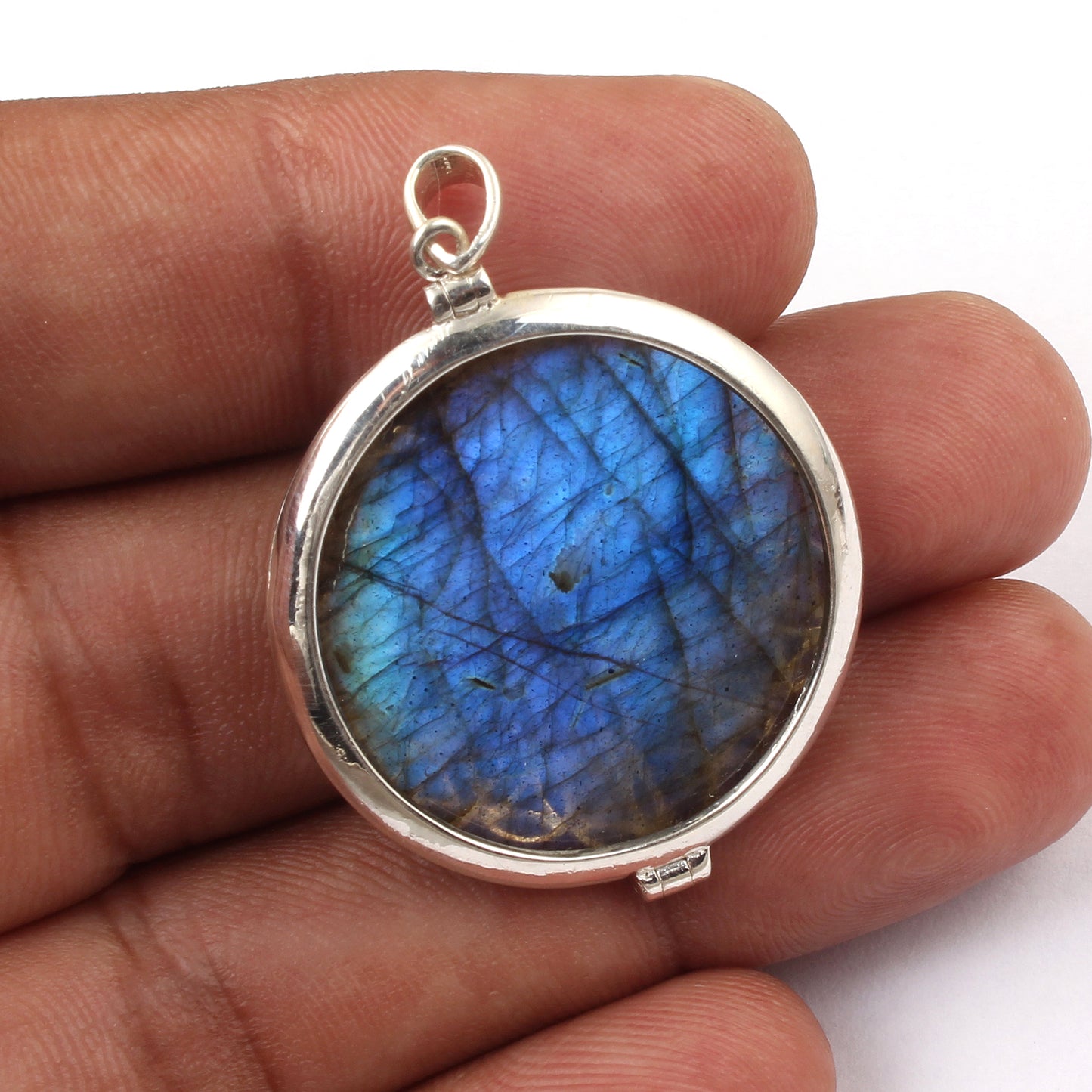Flower of Life & Labradorite Pendant Handmade 925 Sterling Silver Openable Design Natural Gemstone Pendant