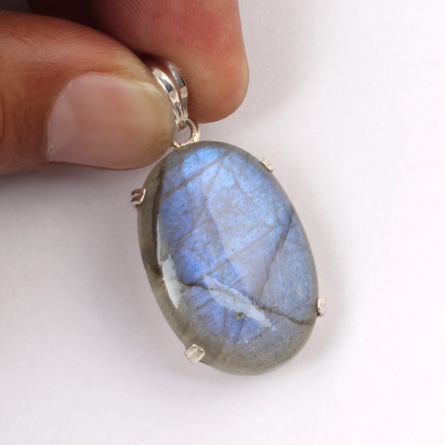 Natural Labradorite Gemstone Pendant Handmade Prong Setting 925 Sterling Silver Jewelry Pendant For Gift