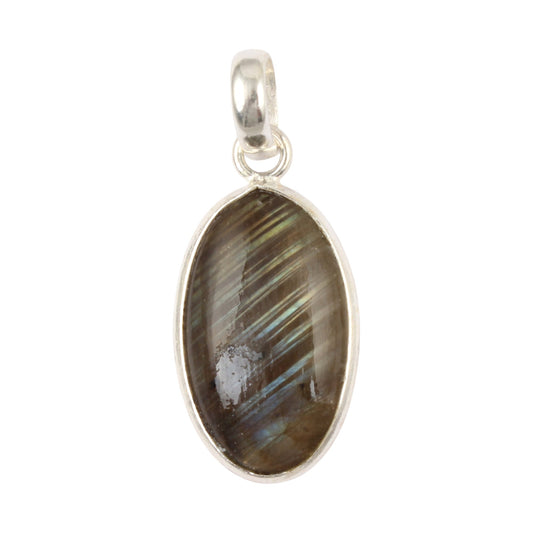Natural Labradorite Pendant 925 Sterling Silver Bezel Set Pendant Oval Shape Gemstone Jewelry