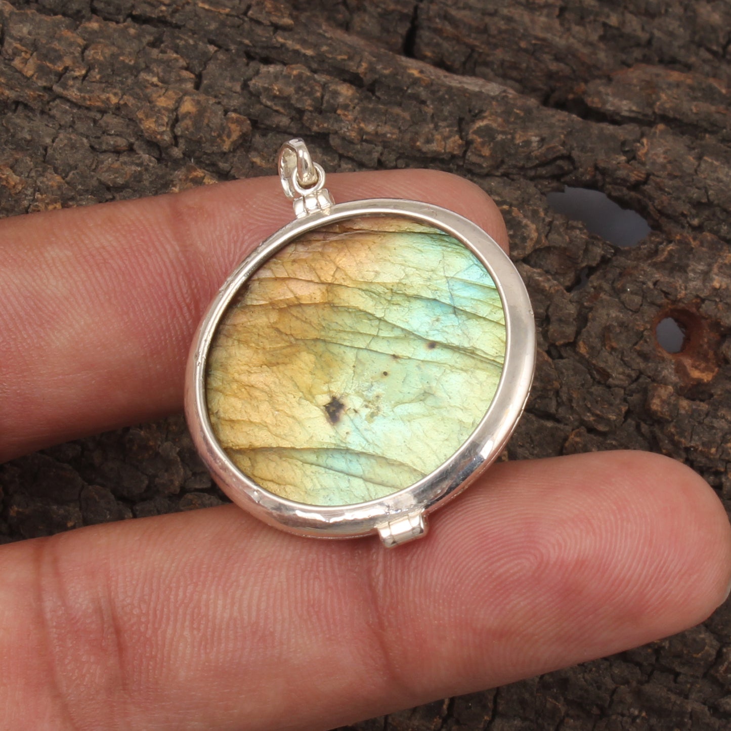 Flower of Life & Labradorite Pendant 925 Sterling Silver Openable Design Handmade Natural Gemstone Pendant