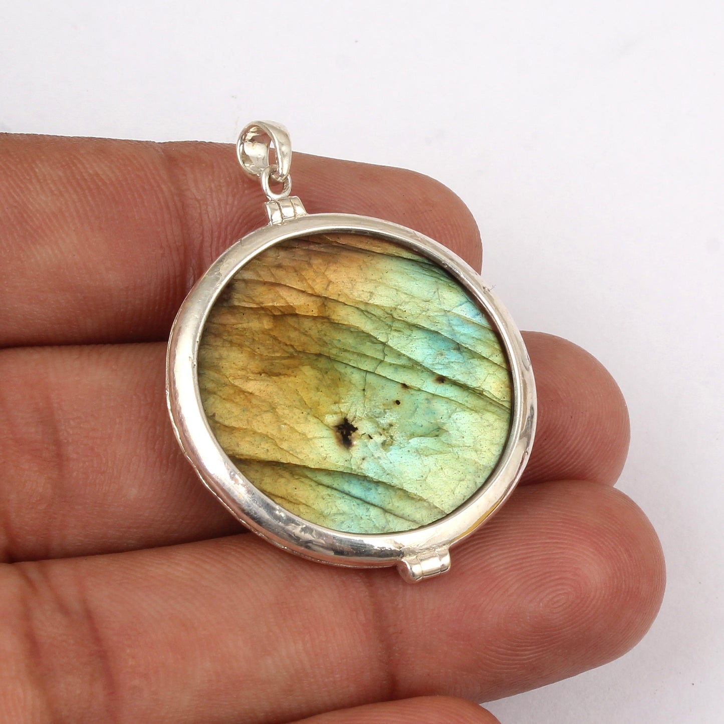 Flower of Life & Labradorite Pendant 925 Sterling Silver Openable Design Handmade Natural Gemstone Pendant