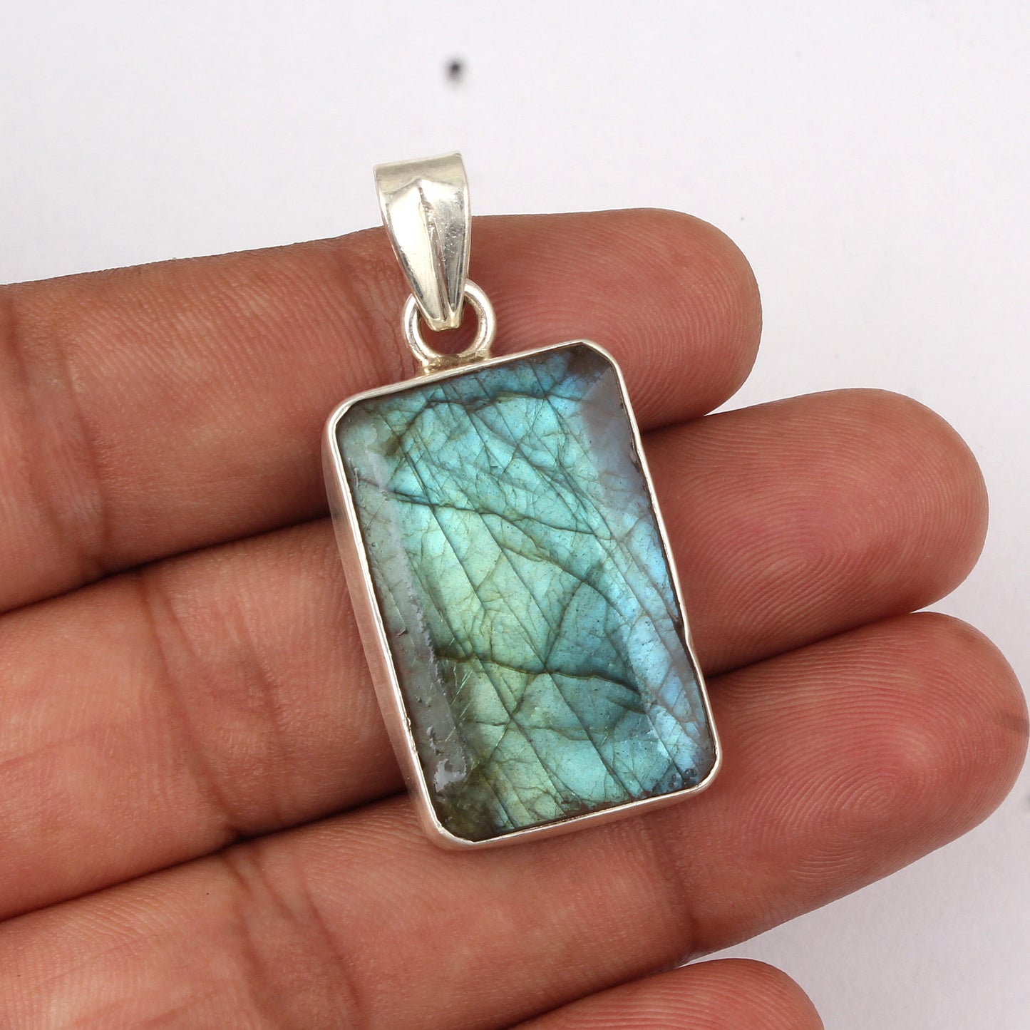 Faceted Labradorite Pendant Handmade 925 Sterling Silver Natural Gemstone Pendant Birthday Gift For Her