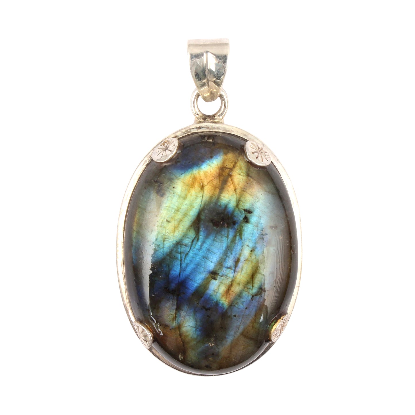 Natural Labradorite Oval Gemstone Pendant Handmade Prong Setting 925 Sterling Silver Jewelry Pendant For Gift
