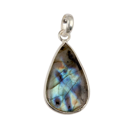 Natural Labradorite Pendant 925 Sterling Silver Bezel Setting Pear Shape Gemstone Pendant