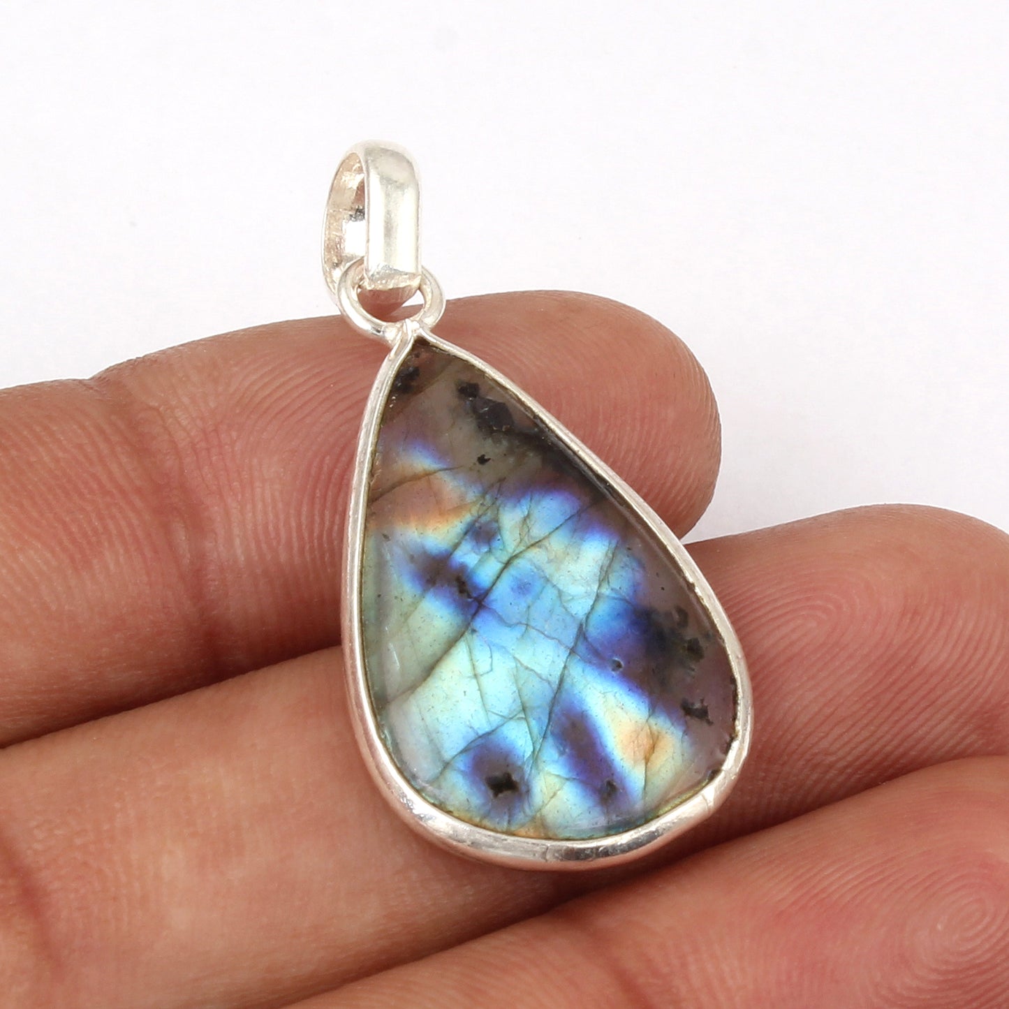 Natural Labradorite Pendant 925 Sterling Silver Bezel Setting Pear Shape Gemstone Pendant
