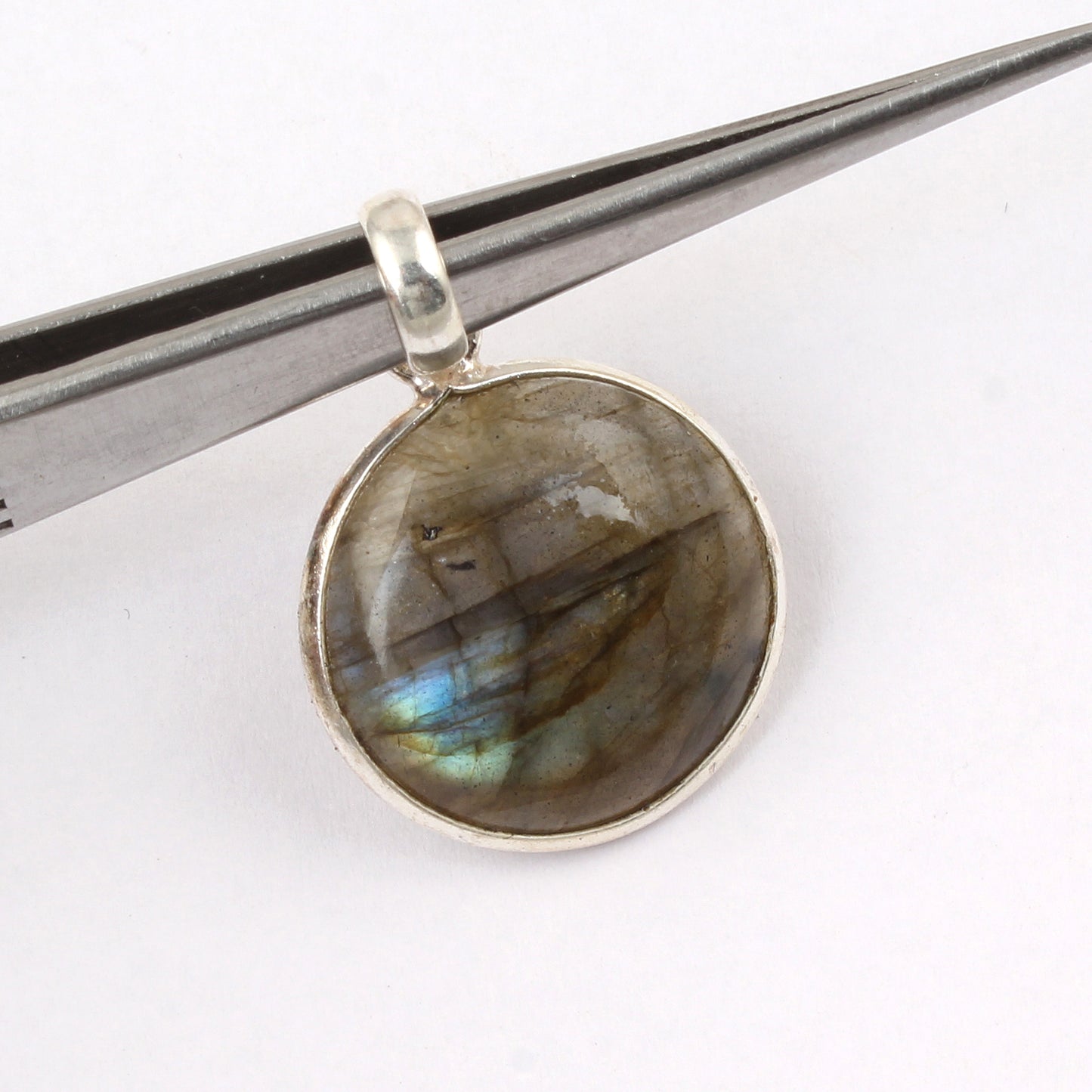 Natural Labradorite Pendant 925 Sterling Silver Bezel Setting Round Shape Gemstone Pendant