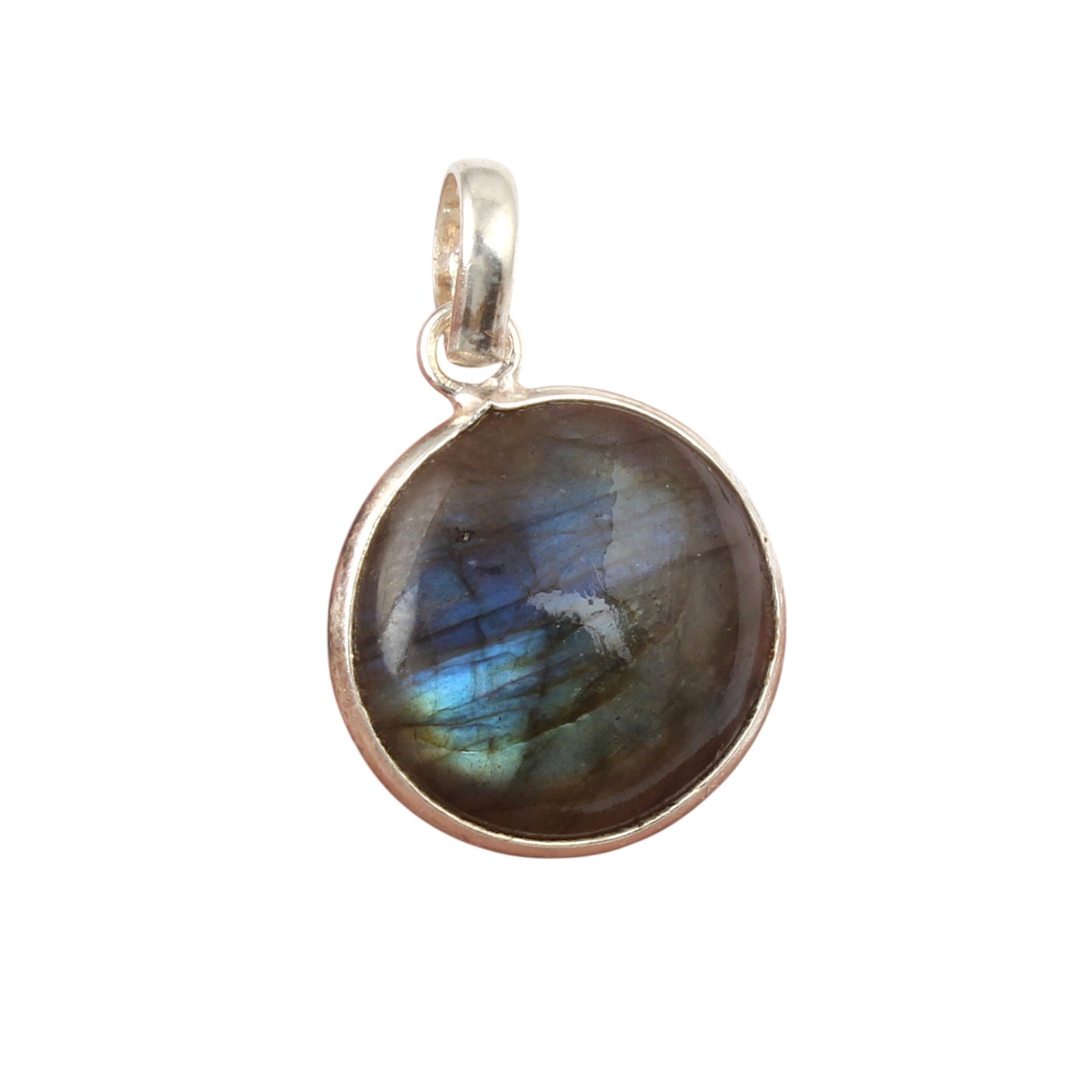 Natural Labradorite Pendant 925 Sterling Silver Bezel Setting Round Shape Gemstone Pendant