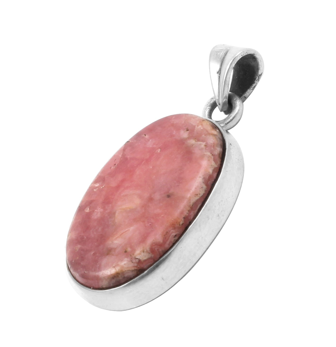 Natural Rhodochrosite Pendant Handmade Oval Shape Pink Gemstone 925 Sterling Silver Pendant Jewelry