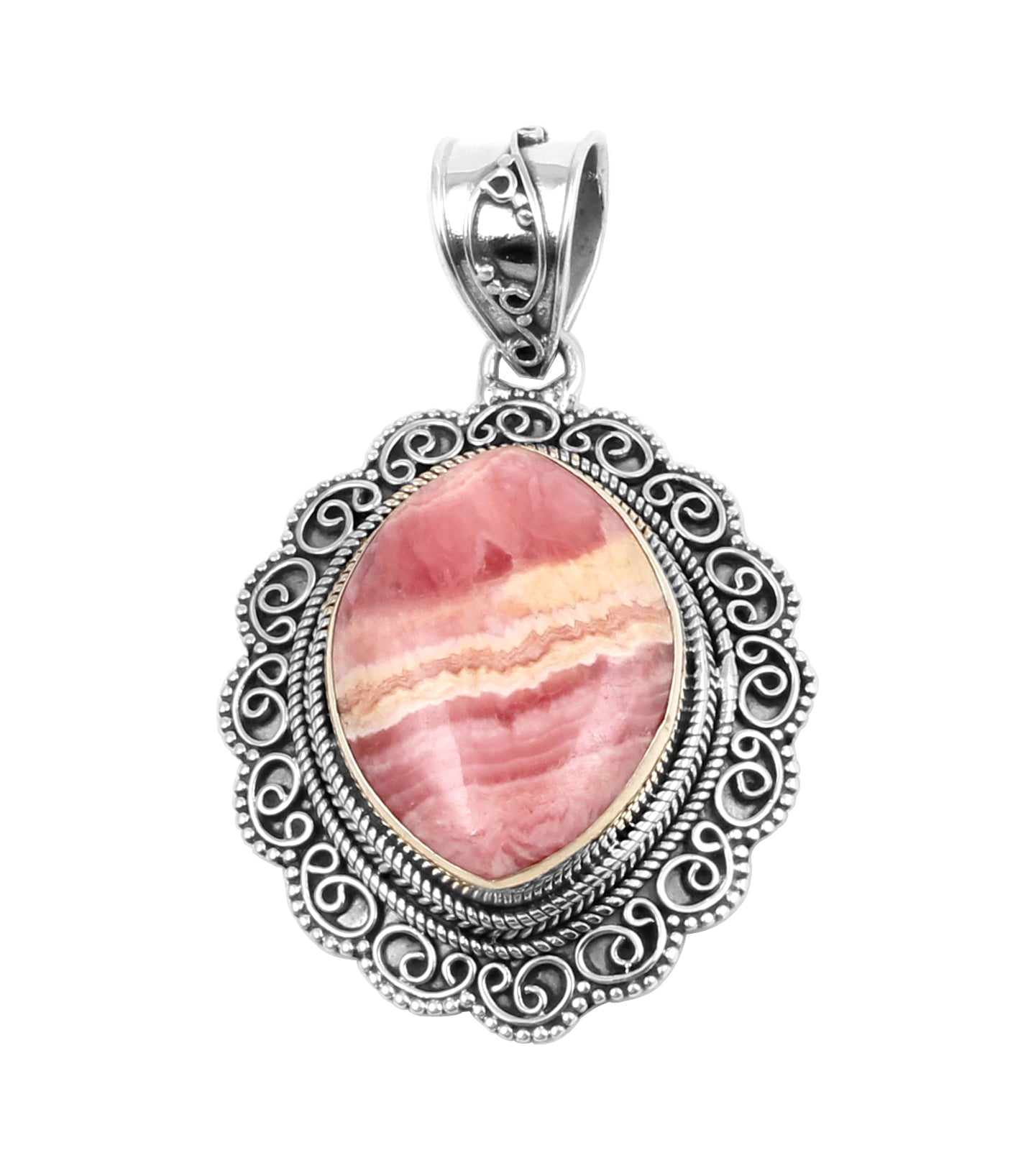 Vintage Rhodochrosite Pendant Unique Artisan 925 Sterling Silver Natural Gemstone Pendant Handmade Lovely Pendant Gift For Love