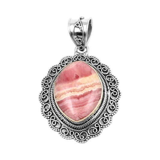 Vintage Rhodochrosite Pendant Unique Artisan 925 Sterling Silver Natural Gemstone Pendant Handmade Lovely Pendant Gift For Love