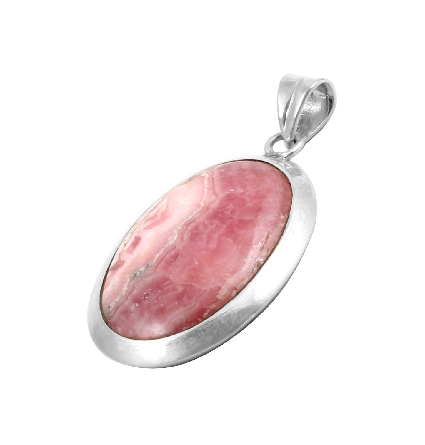 Natural Rhodochrosite Pendant Handmade Oval Shape Gemstone 925 Sterling Silver Pendant Jewelry