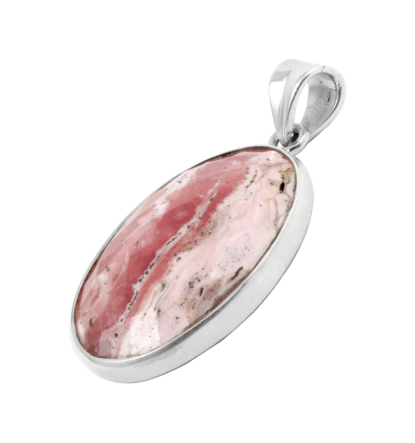 Natural Rhodochrosite Pendant Handmade Oval Shape Gemstone 925 Sterling Silver Pendant
