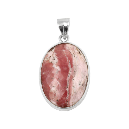 Natural Rhodochrosite Pendant Handmade Oval Shape Gemstone 925 Sterling Silver Pendant
