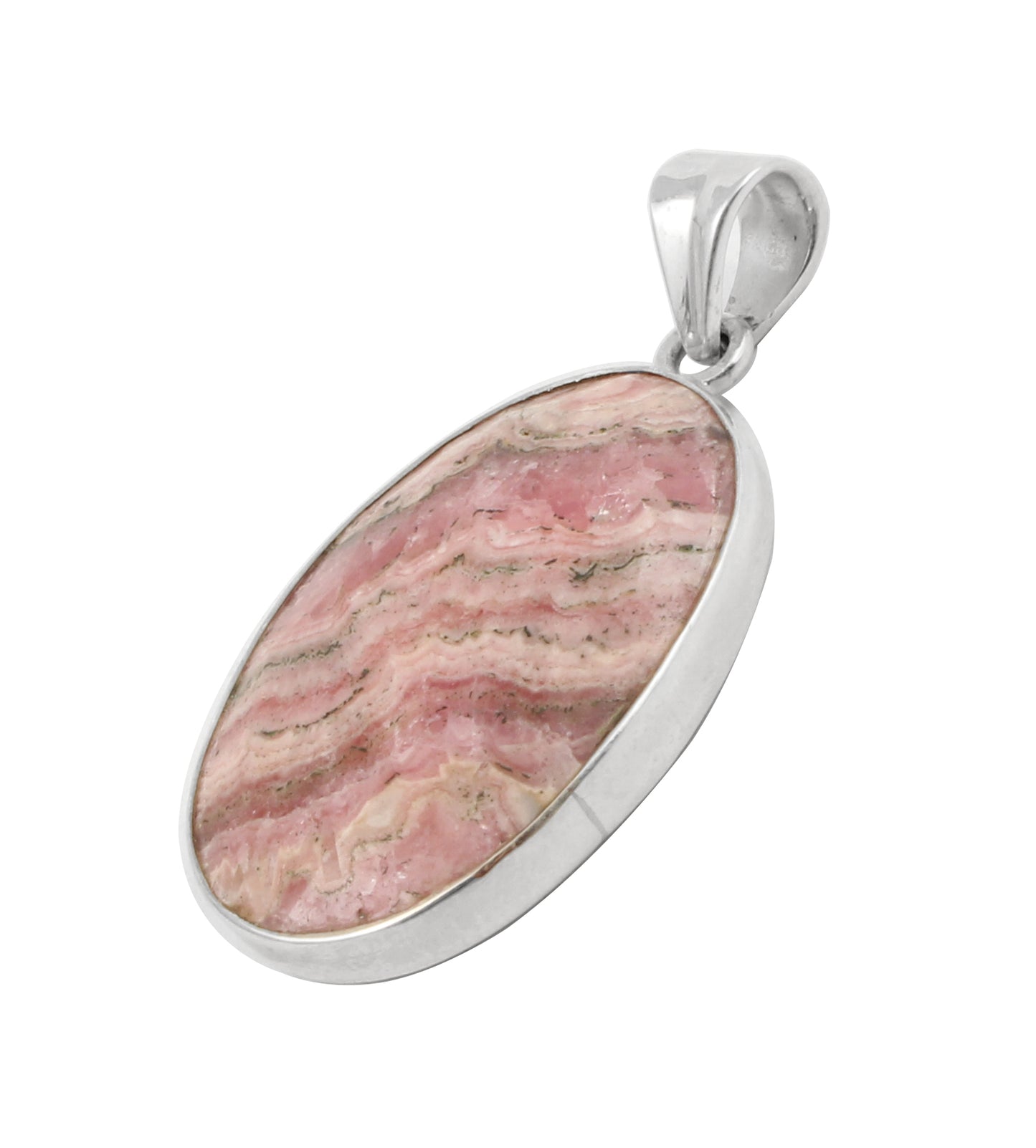 Natural Rhodochrosite Pendant Handmade Oval Shape Gemstone 925 Sterling Silver Pendant Jewelry