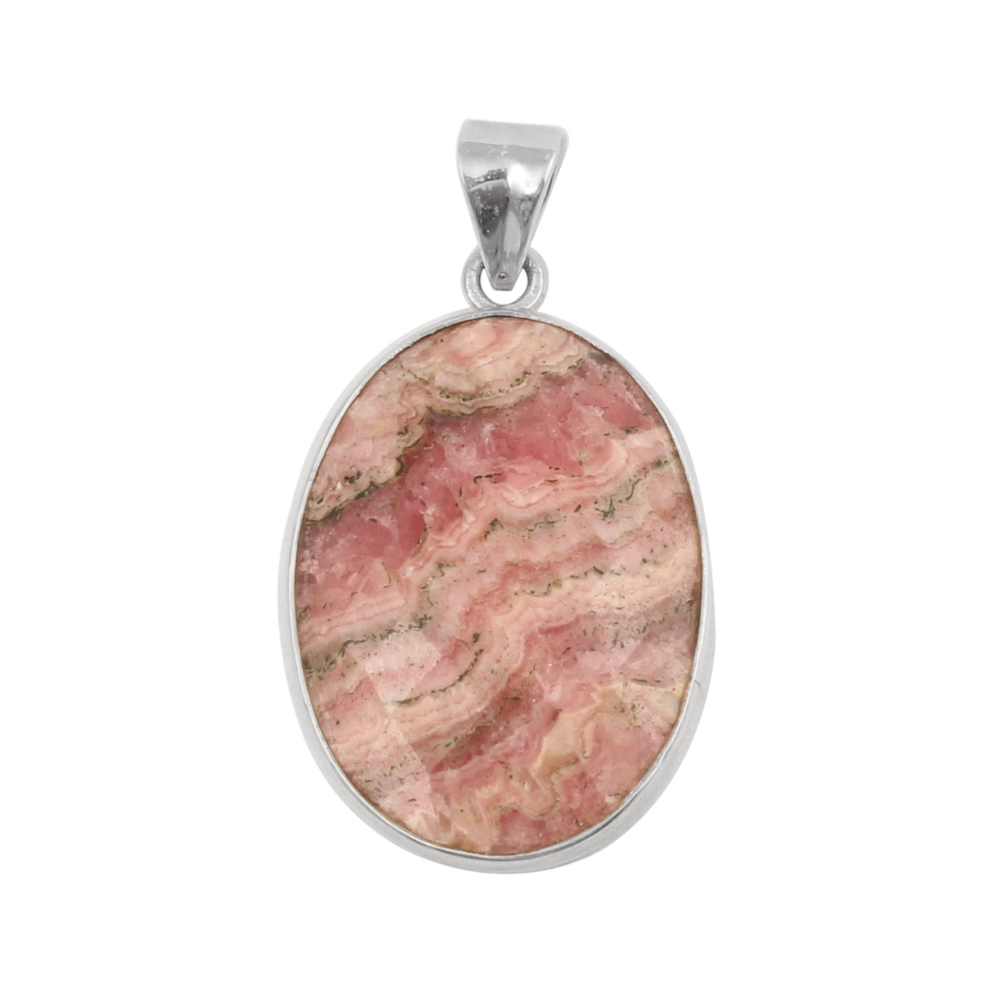 Natural Rhodochrosite Pendant Handmade Oval Shape Gemstone 925 Sterling Silver Pendant Jewelry