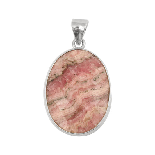 Natural Rhodochrosite Pendant Handmade Oval Shape Gemstone 925 Sterling Silver Pendant Jewelry