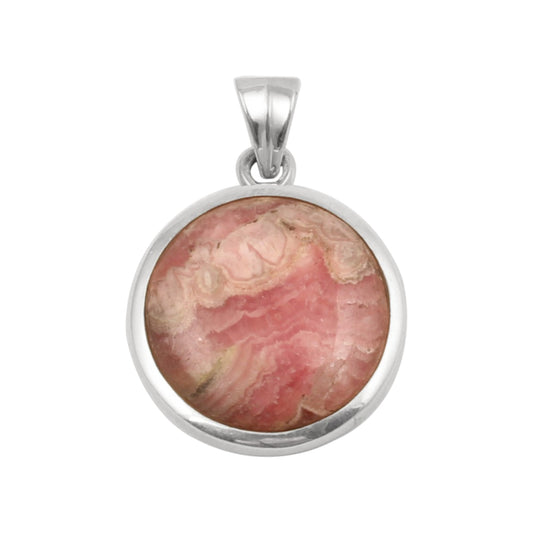Natural Pink Rhodochrosite Pendant Handmade Round Shape Gemstone 925 Sterling Silver Pendant