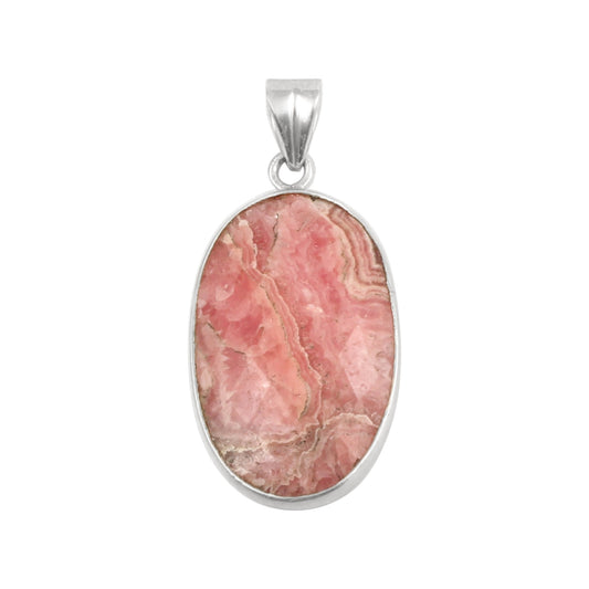 Natural Pink Rhodochrosite Pendant Handmade Oval Shape Gemstone 925 Sterling Silver Pendant