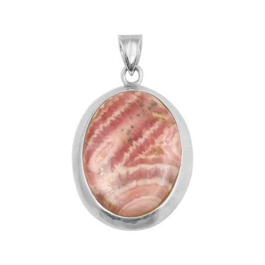 Natural Pink Rhodochrosite Pendant Handmade Oval Shape Gemstone 925 Sterling Silver Pendant