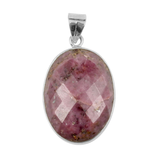 Checker Cut Oval Ruby Gemstone Pendant 925 Sterling Silver Pendant Handmade Statement Pendant