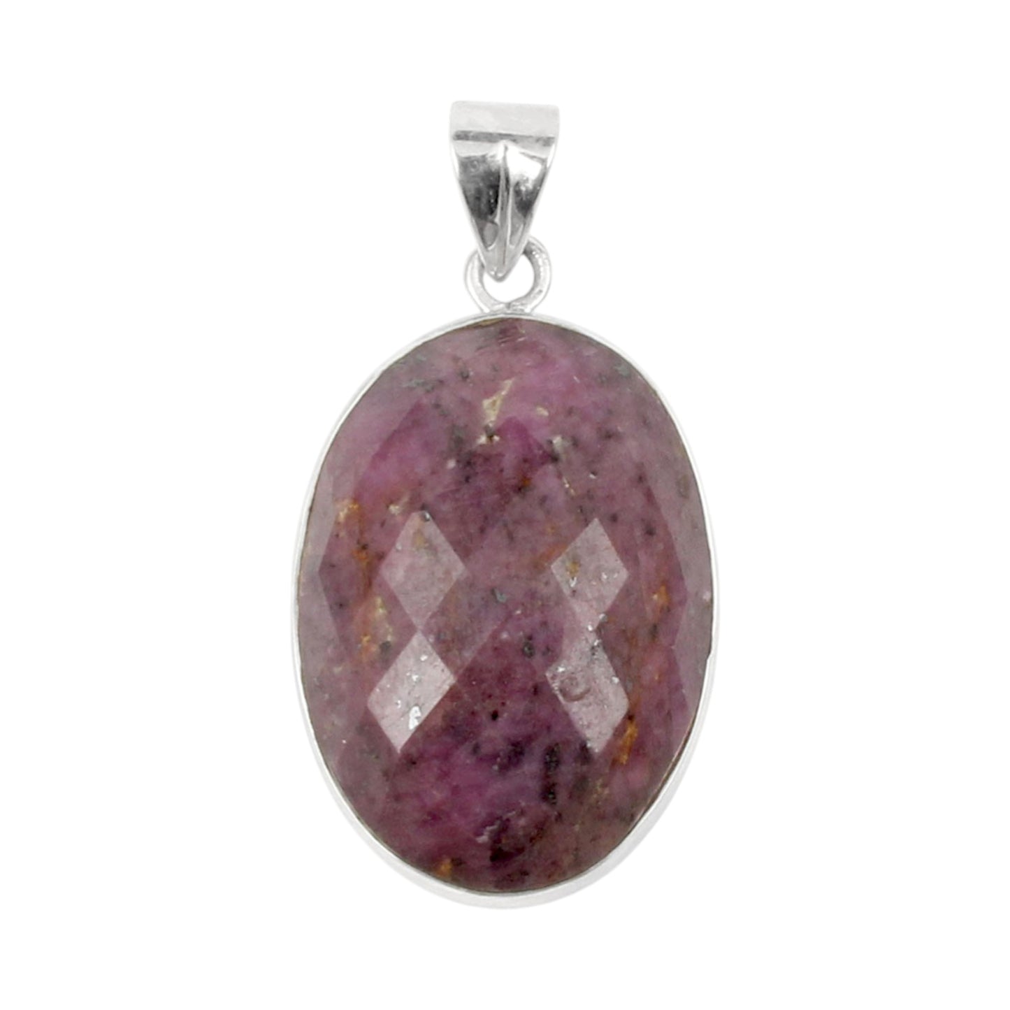 Checker Cut Oval Pink Ruby Gemstone Pendant 925 Sterling Silver Pendant Handmade Statement Pendant