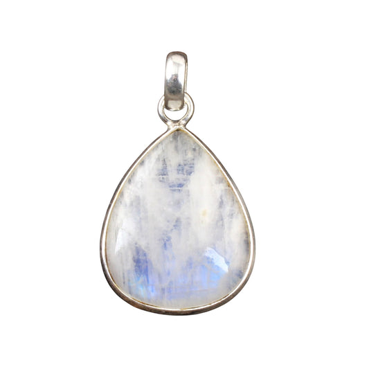Natural Rainbow Moonstone Pendant Handmade 925 Sterling Silver Bezel Set Pear Gemstone Pendant