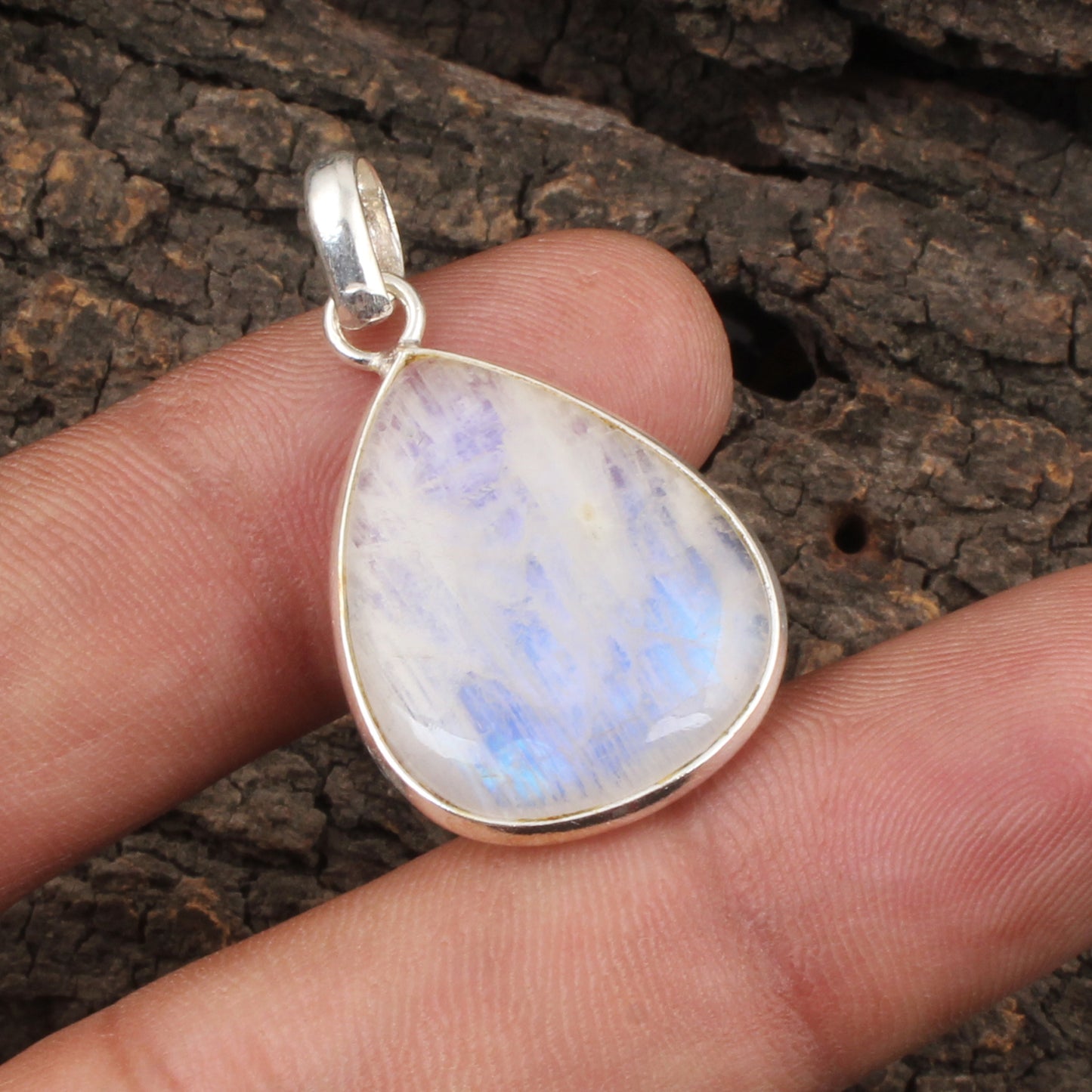 Natural Rainbow Moonstone Pendant Handmade 925 Sterling Silver Bezel Set Pear Gemstone Pendant