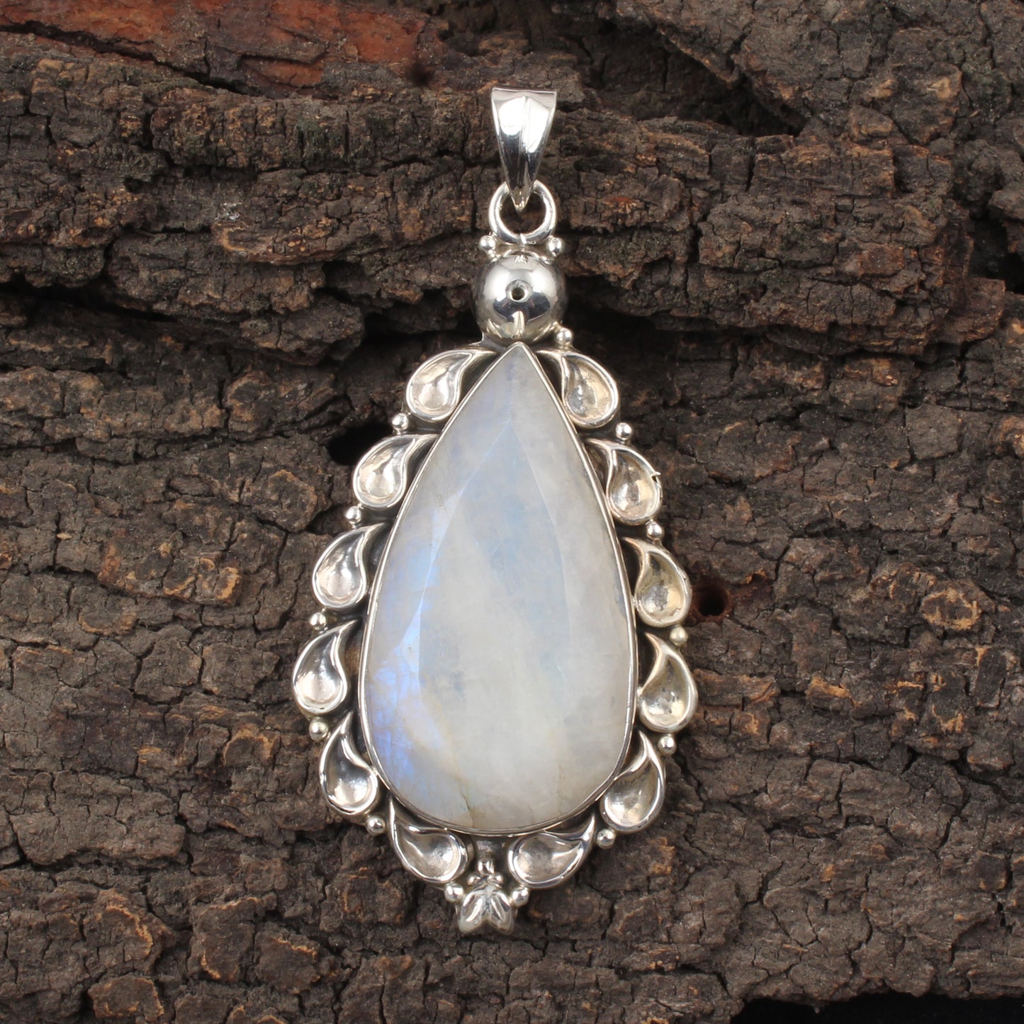 Designer Boho Rainbow Moonstone Pendant 925 Sterling Silver Handmade Natural Gemstone Pendant