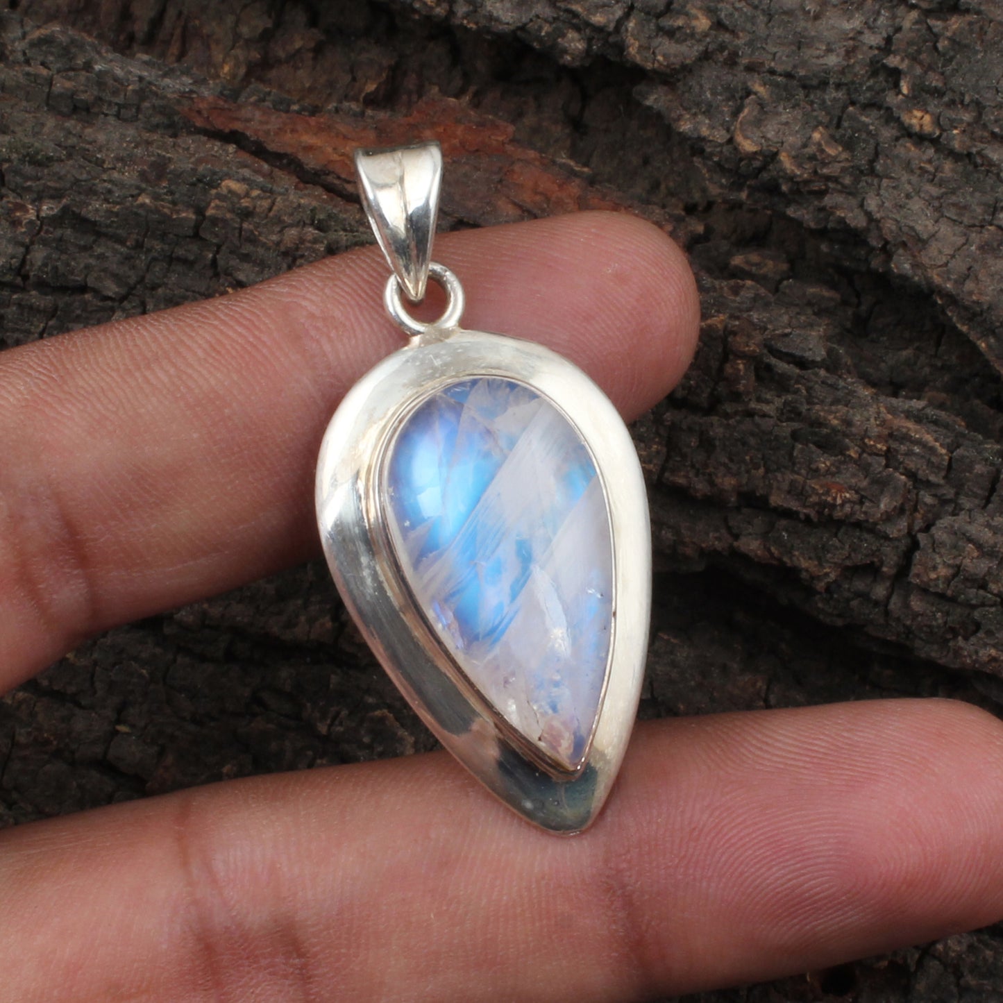 Rainbow Moonstone Pendant Handmade 925 Sterling Silver Teardrop Natural Gemstone Pendant