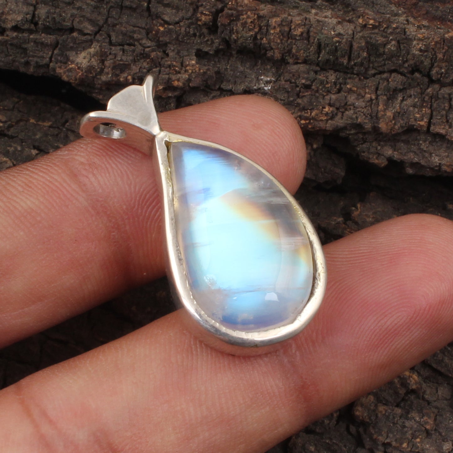 Blue Flashy Rainbow Moonstone Pendant Handmade 925 Sterling Silver Natural Gemstone Pendant