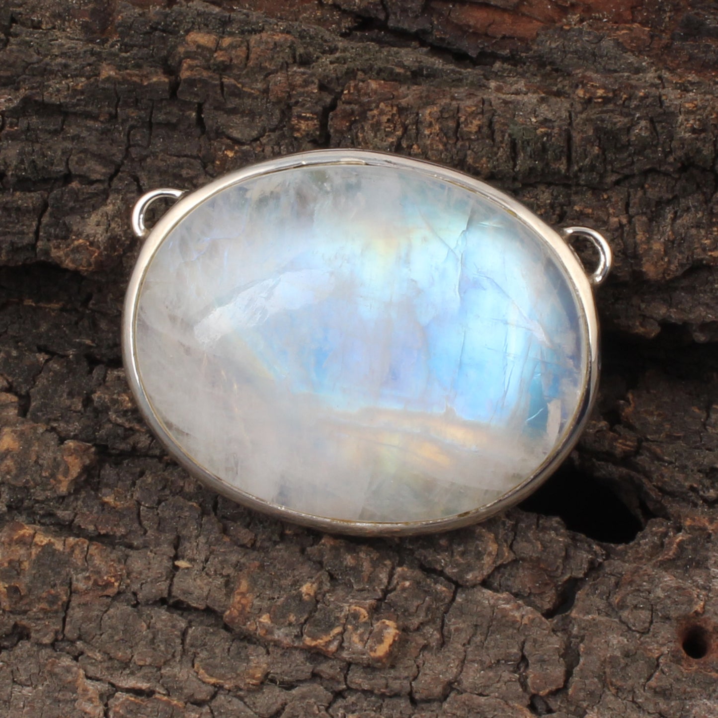 Natural Rainbow Moonstone Pendant Handmade Boho 925 Sterling Silver Bezel Set Oval Gemstone Pendant