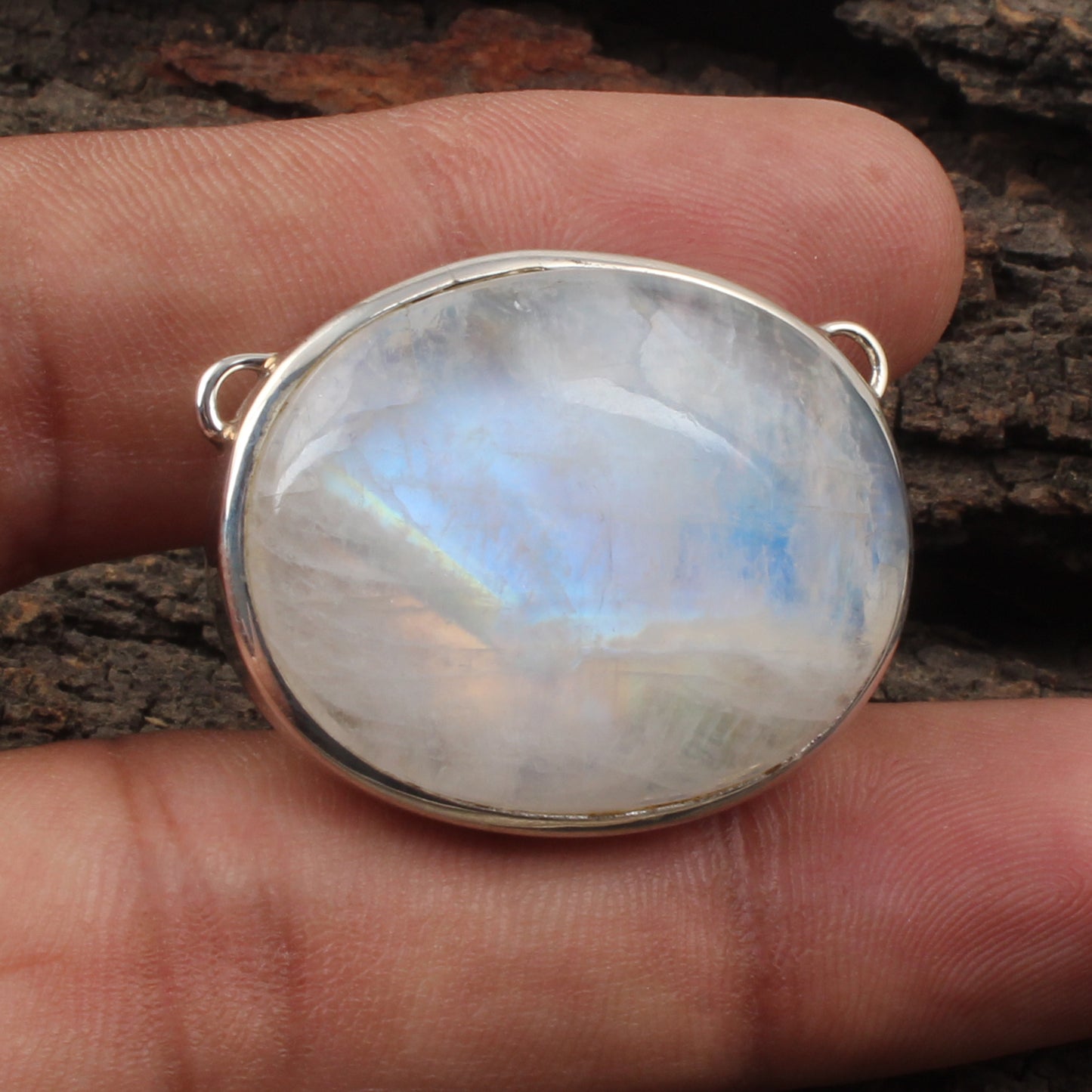 Natural Rainbow Moonstone Pendant Handmade Boho 925 Sterling Silver Bezel Set Oval Gemstone Pendant