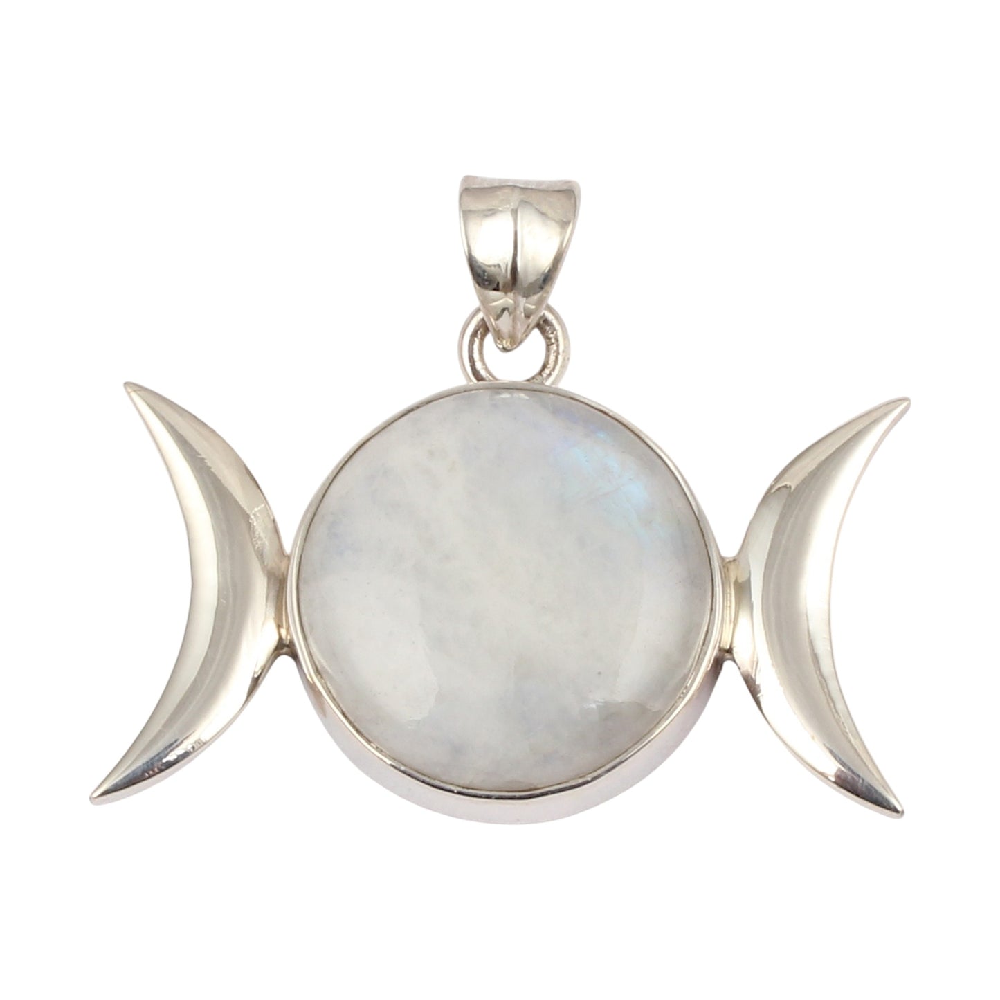 Triple Moon Pendant Natural Rainbow Moonstone 925 Sterling Silver Handmade Round Shape Gemstone Pendant