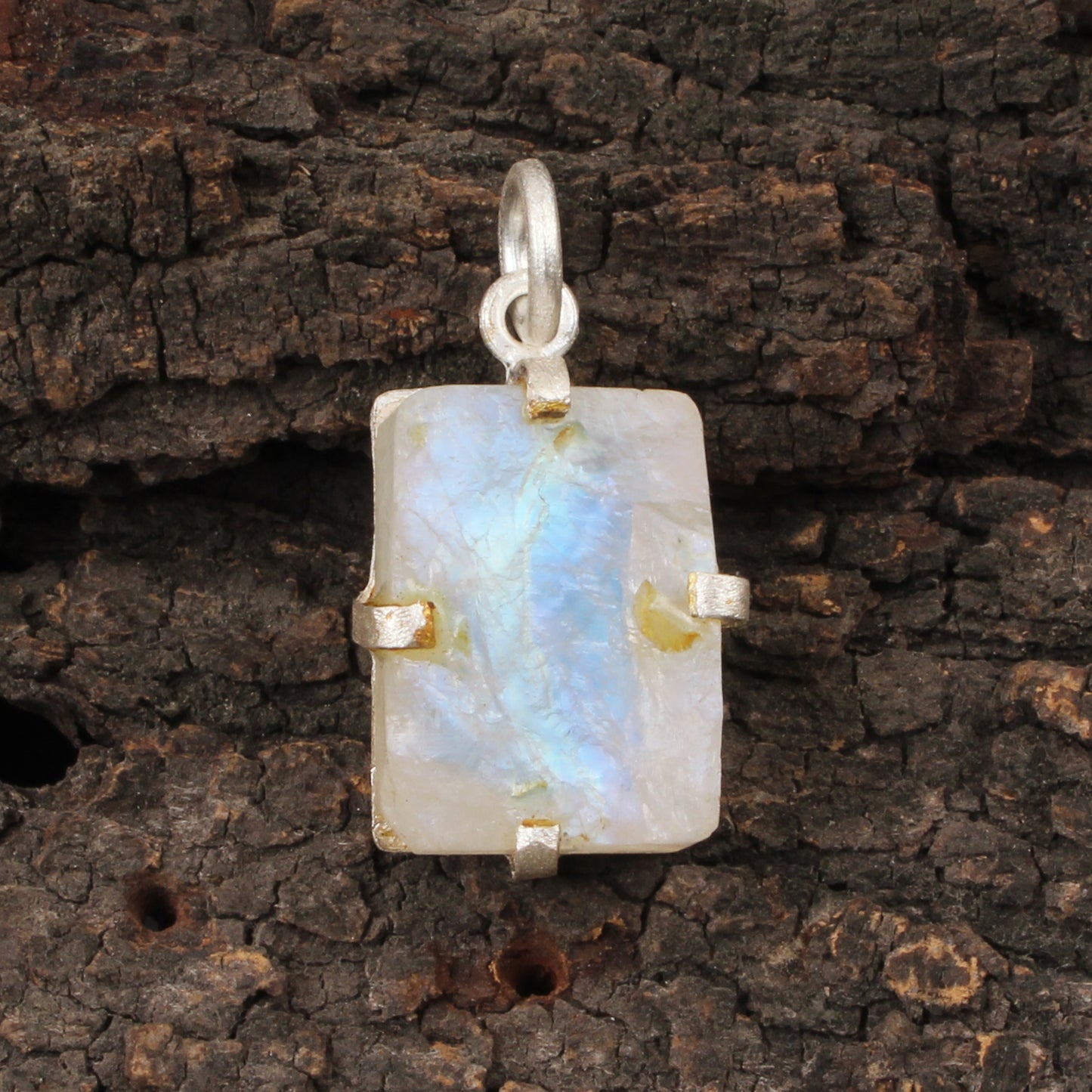 Rough Rainbow Moonstone Pendant Handmade 925 Sterling Silver Prong Setting Natural Gemstone Pendant
