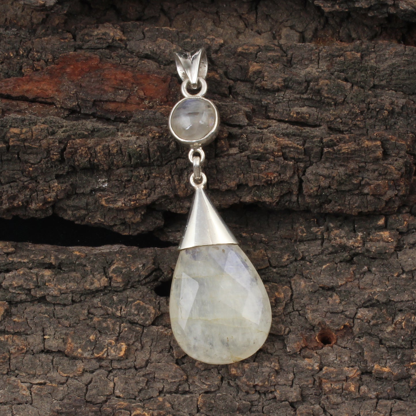 Drop Rainbow Moonstone Pendant Handmade 925 Sterling Silver Gemstone Pendant