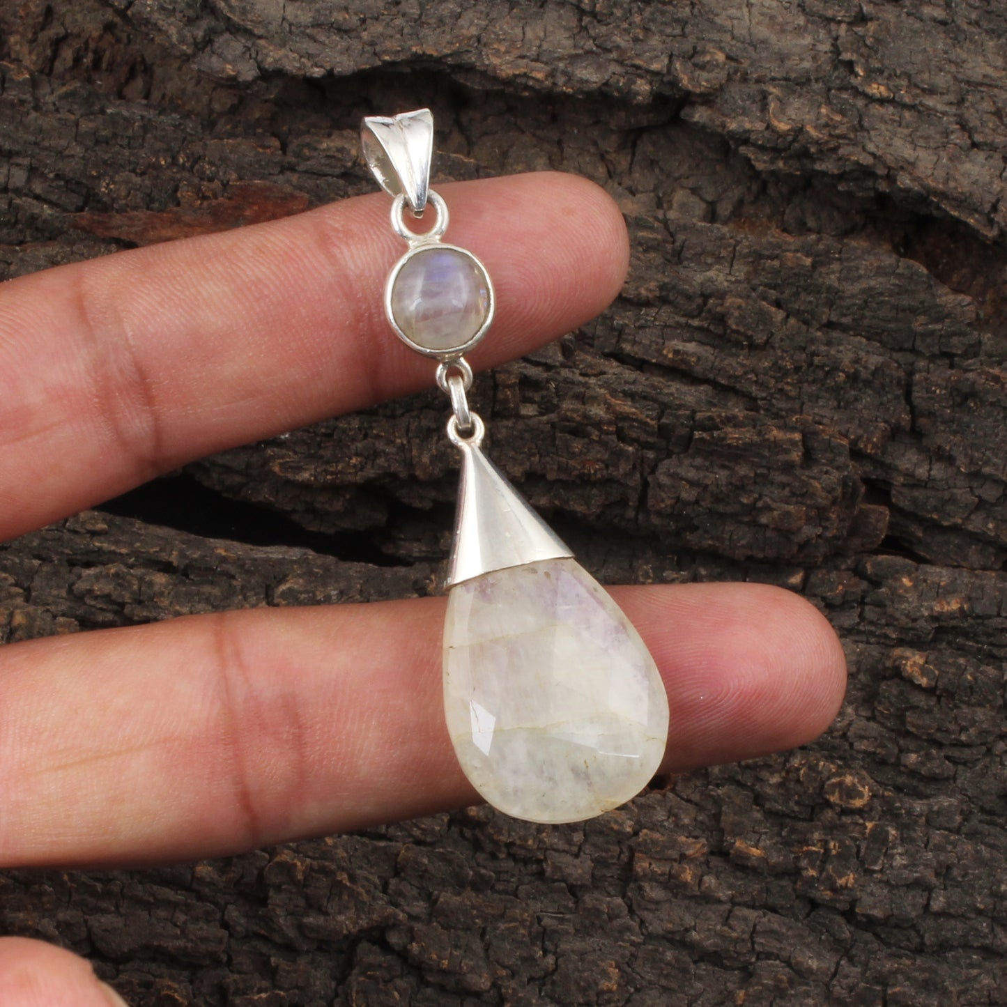 Drop Rainbow Moonstone Pendant Handmade 925 Sterling Silver Gemstone Pendant