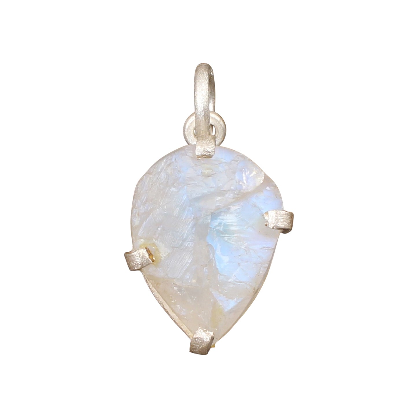 Rough Rainbow Moonstone Pendant Handmade 925 Sterling Silver Prong Setting Natural Raw Gemstone Pendant