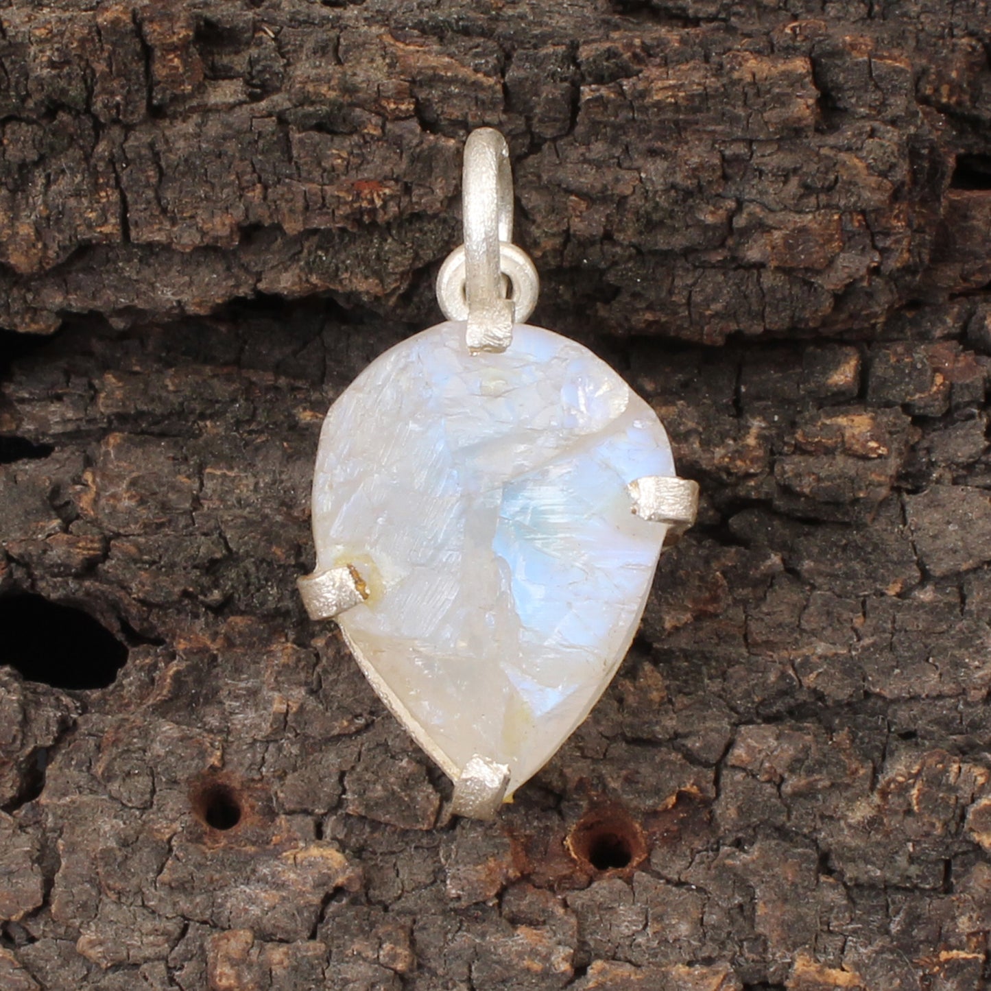 Rough Rainbow Moonstone Pendant Handmade 925 Sterling Silver Prong Setting Natural Raw Gemstone Pendant