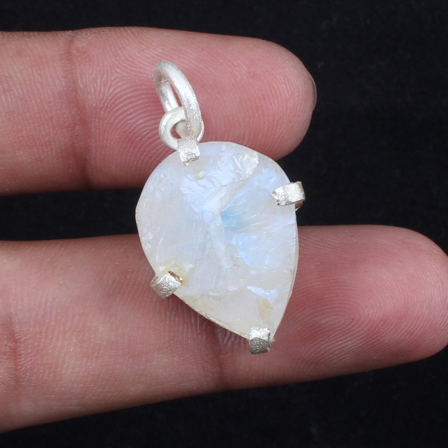 Rough Rainbow Moonstone Pendant Handmade 925 Sterling Silver Prong Setting Natural Raw Gemstone Pendant