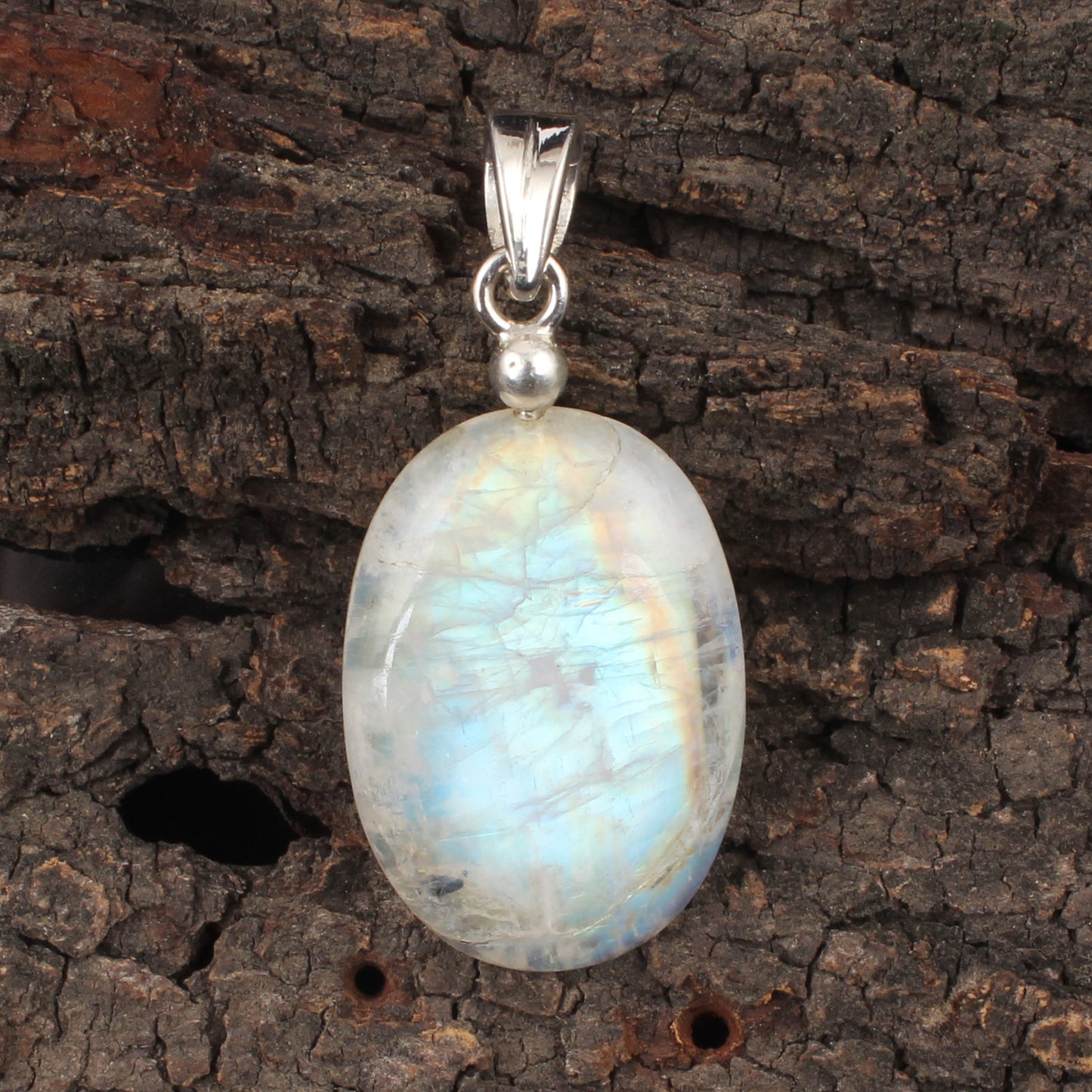 Rainbow Moonstone Clasp Pendant Handmade 925 Sterling Silver Natural Flashy Gemstone Pendant