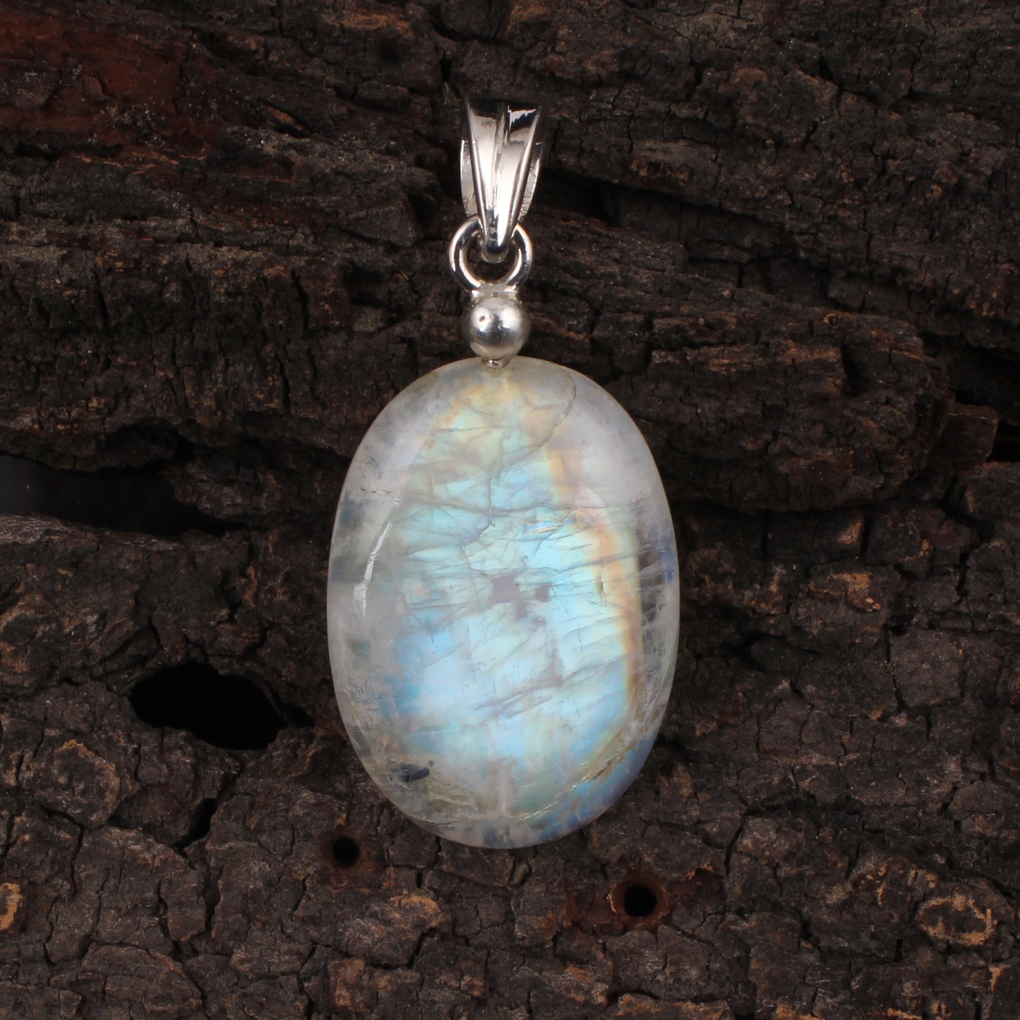 Rainbow Moonstone Clasp Pendant Handmade 925 Sterling Silver Natural Flashy Gemstone Pendant