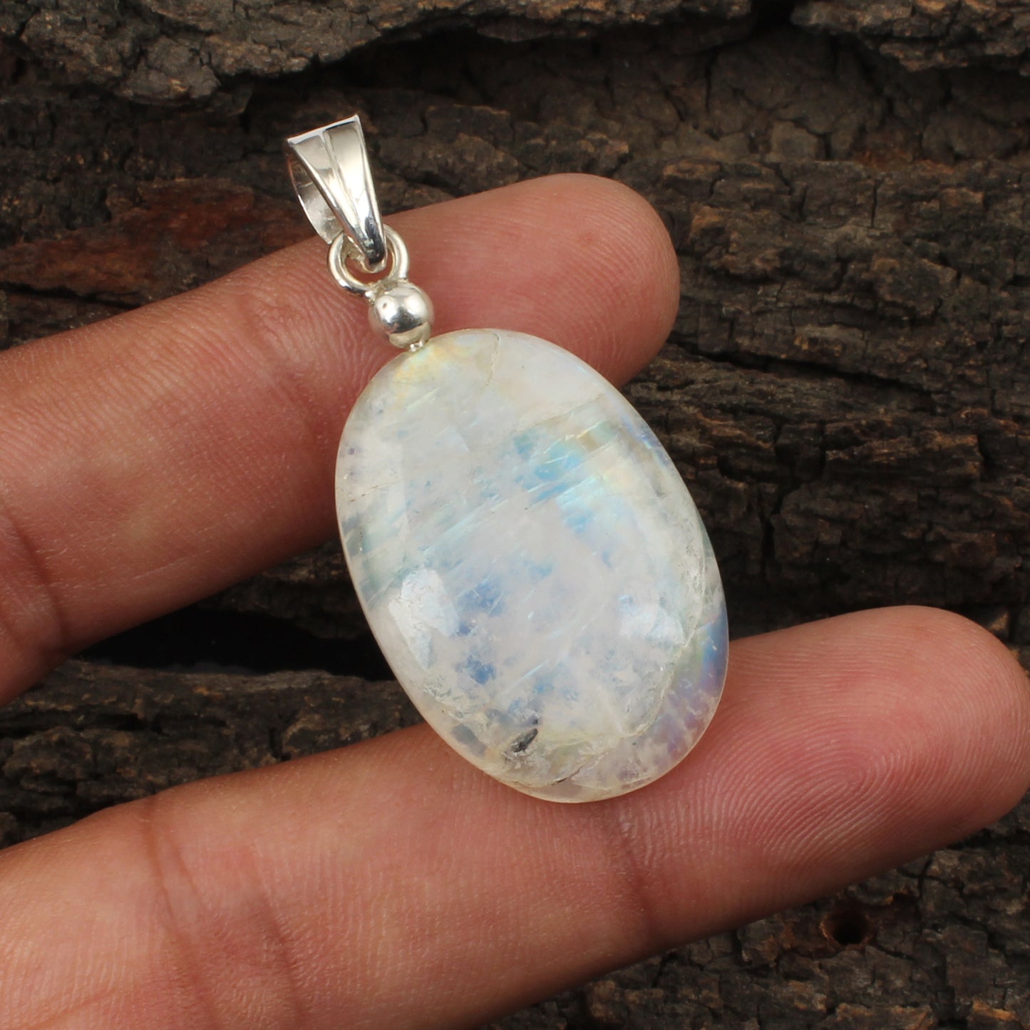 Rainbow Moonstone Clasp Pendant Handmade 925 Sterling Silver Natural Flashy Gemstone Pendant